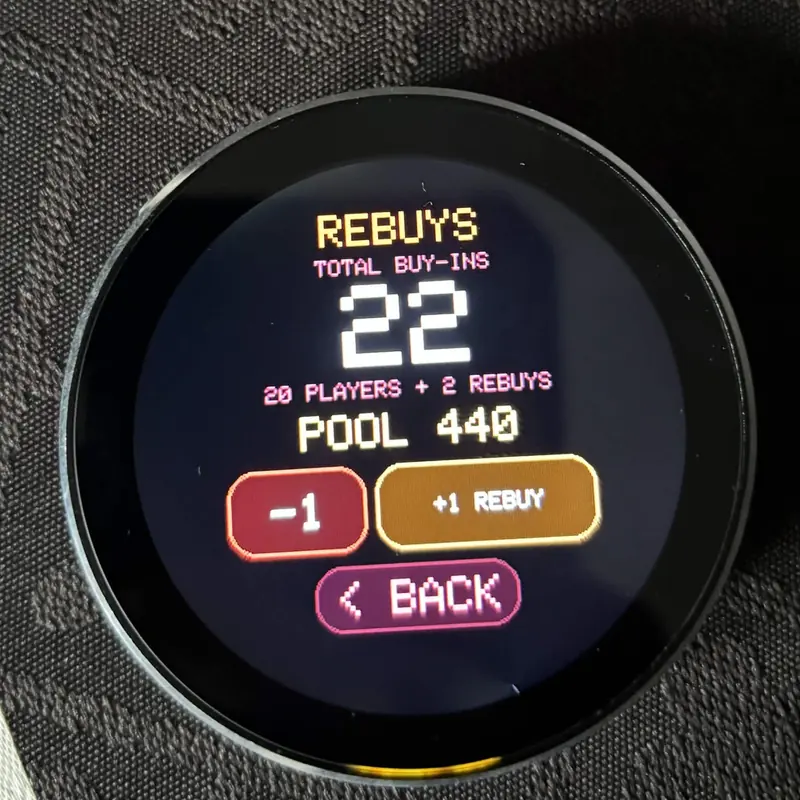 PUCK’em rebuys screen showing 22 buy-ins and a prize pool of 440